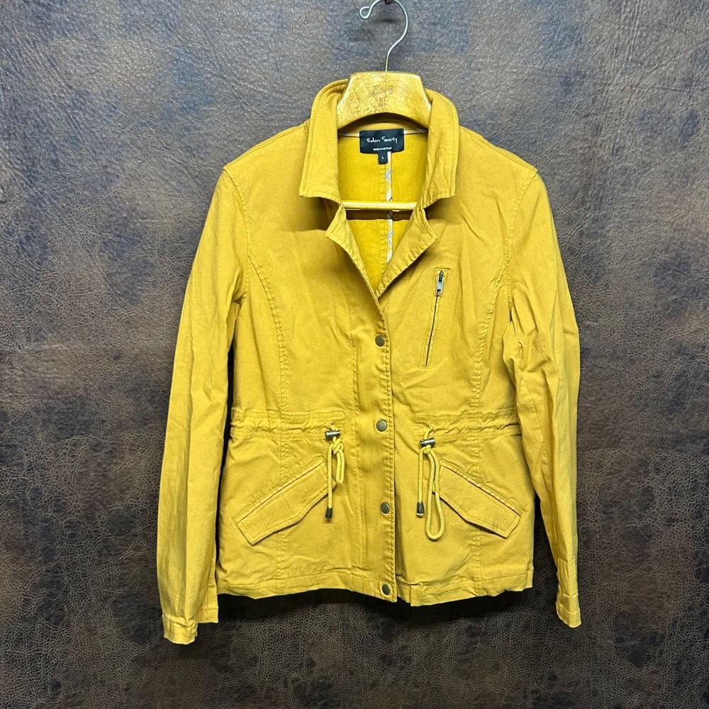 Eden Society Mustard Yellow Large Zip Snap Closure Stretch Coat Jacket